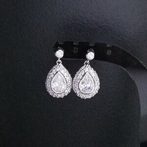 New sterling silver cz teardrop dangle earrings
